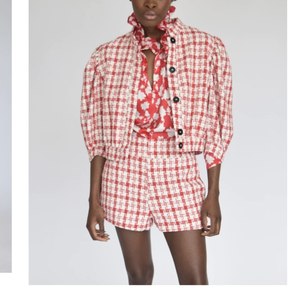 Never A Wallflower Jackets & Blazers - Never A Wallflower Button up Tweed Jacket Red & White